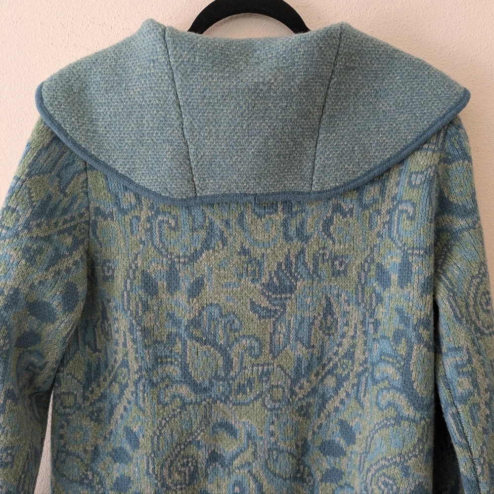 Sundance 100% Lambswool Teal Jacquard Jacket Cardigan sz PS Boho Fisherman - Picture 7 of 11